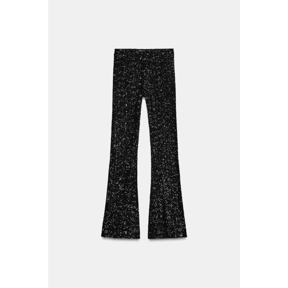 ZARA FLARE SEQUIN LEGGINGS - Picture 8 of 10